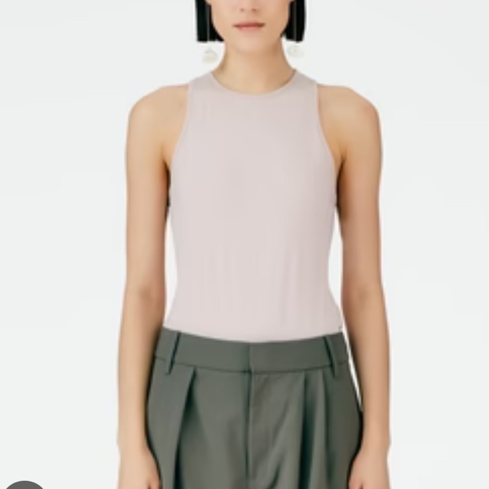 Tibi- Pale Pink Racerback Cotton Snap Crewneck Bodysuit